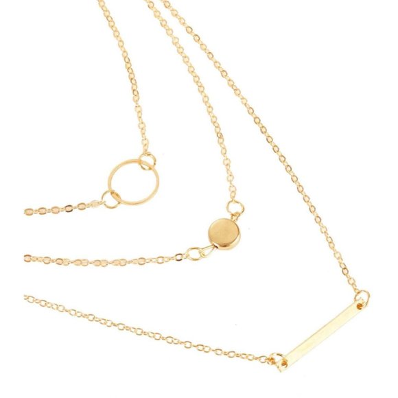 5 for $25 Gold Color Layered Bar Circle Necklace - Picture 3 of 5